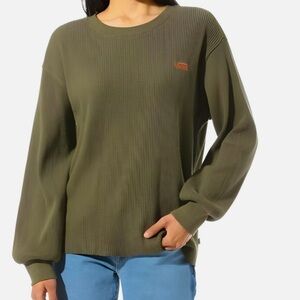 Vans  Shirt Lorraine Women’s  Long Sleeve Thermal Olive Green 100%Cotton Size XS